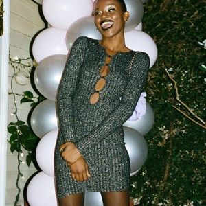 NWT Urban Outfitters Ribbed Sweater Dress Black Knit Minidress Metallic Ballet